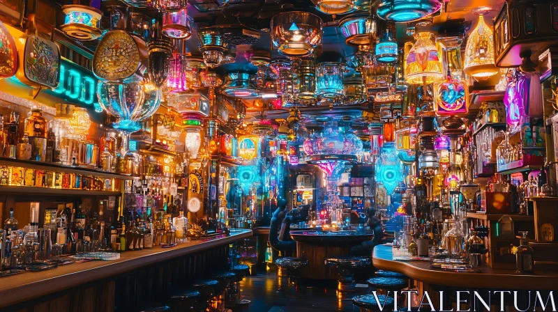 AI ART Eclectic Bar with Colorful Neon Illumination