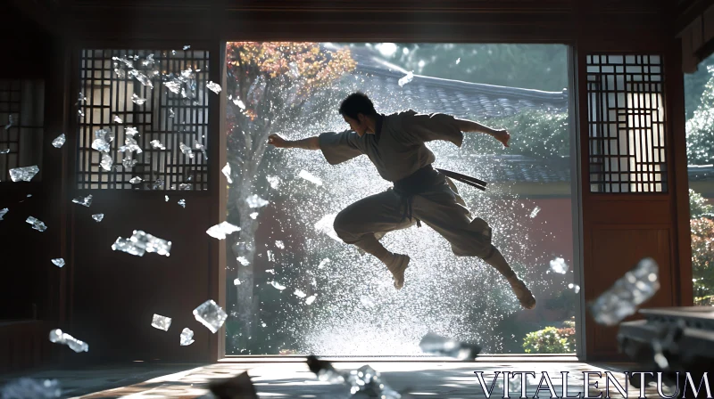 Action Scene of a Warrior Breaking Through AI Image