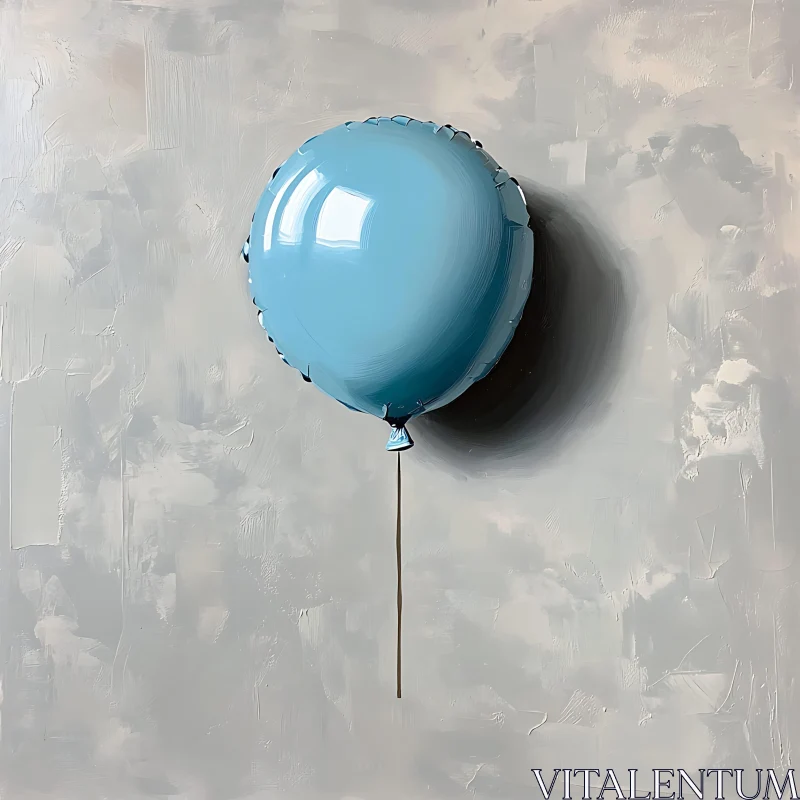 AI ART Light Blue Balloon on Grey Textured Wall