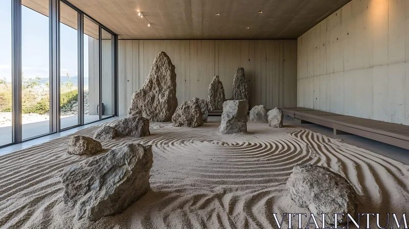 Minimalist Zen Garden with Stone Arrangement AI Image