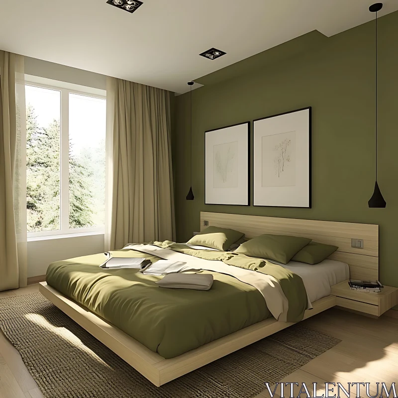 AI ART Minimalist Bedroom Interior with Natural Light