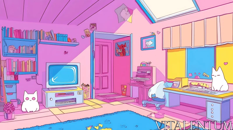 AI ART Cartoon Cats in Pink Room