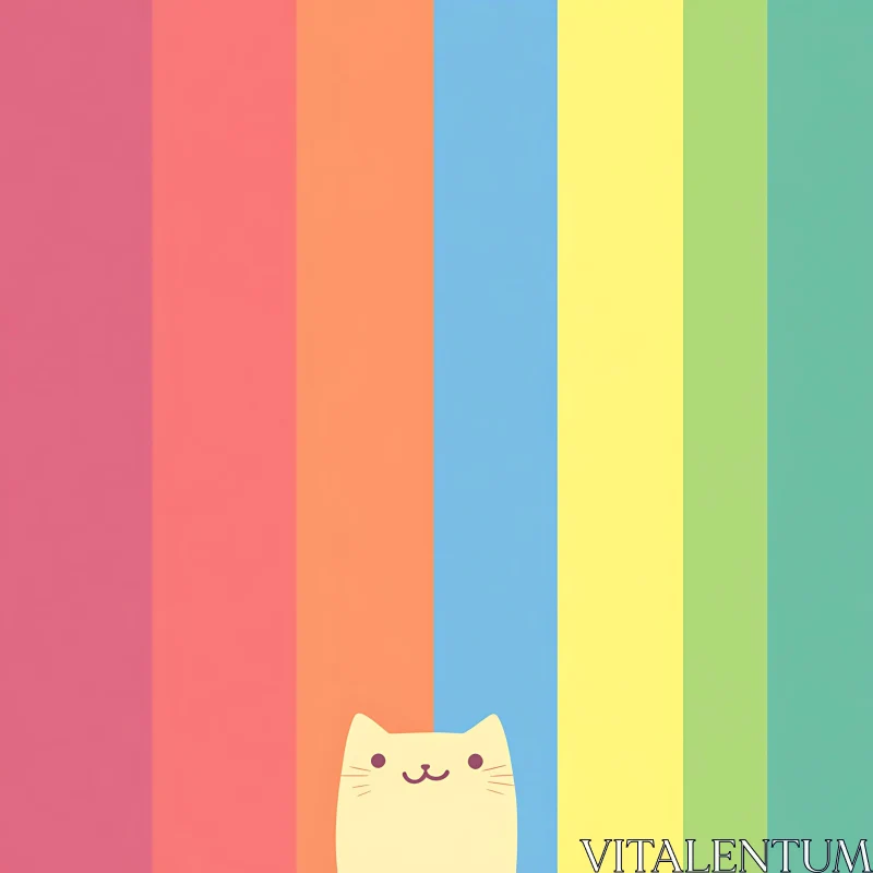 Colorful Stripes with Cartoon Cat AI Image