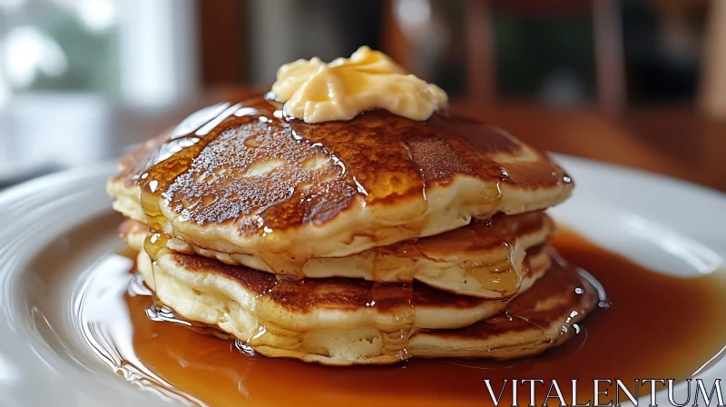 Golden Pancakes with Butter and Syrup AI Image