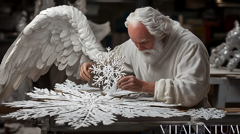 AI ART Winged Figure Creating Snowflake Art