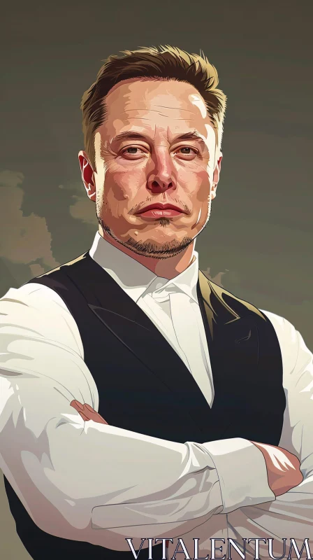 Formal Portrait of Elon Musk in Digital Art AI Image