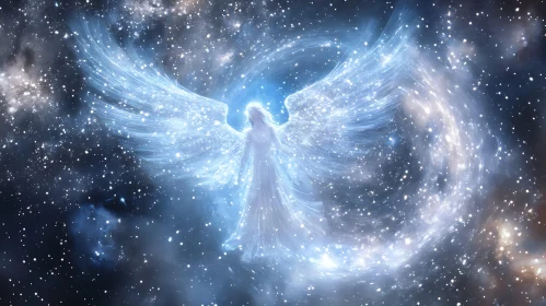 Radiant Angel Wings in Cosmic Sky