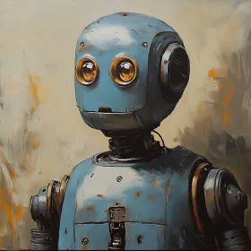 Blue Robot with Glowing Eyes Painting