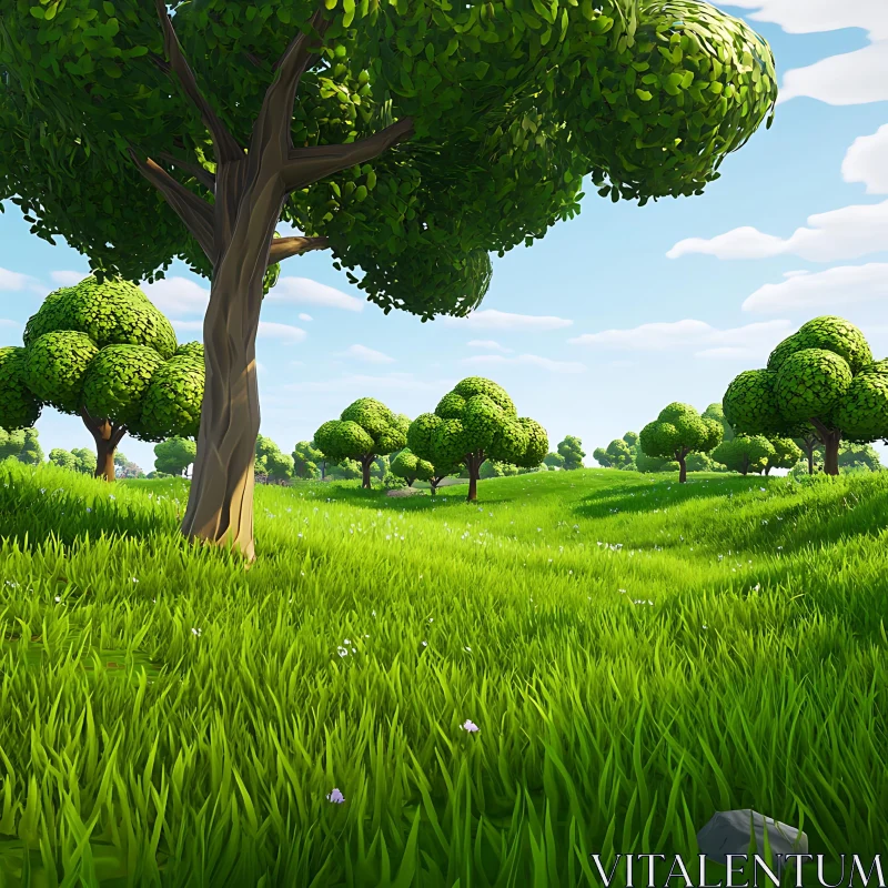 Peaceful Green Field Scenery AI Image