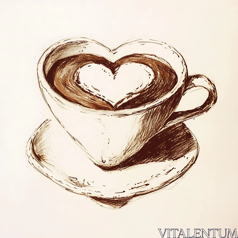 Coffee Art with Heart Foam Sketch AI Image