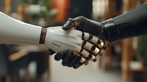 AI Collaboration: Black and White Robot Hands