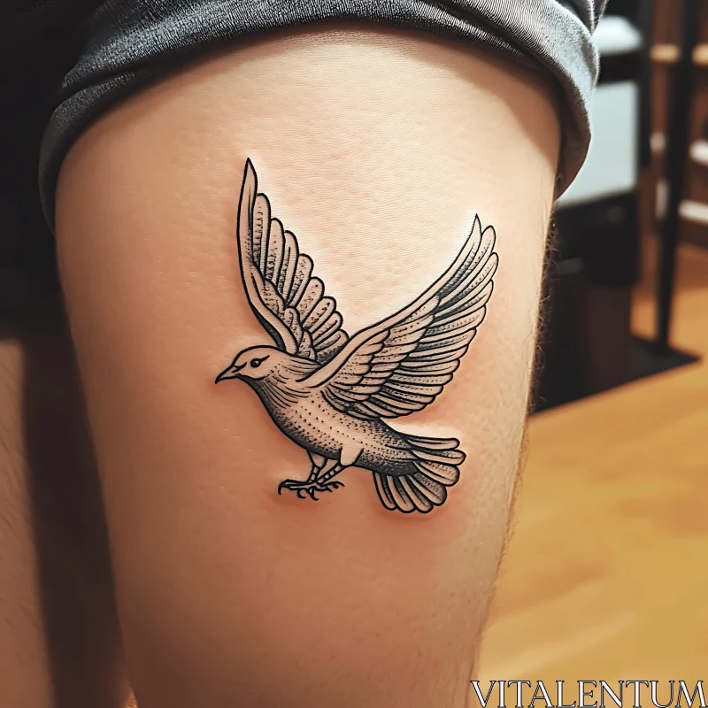 Detailed Bird Tattoo on Thigh AI Image