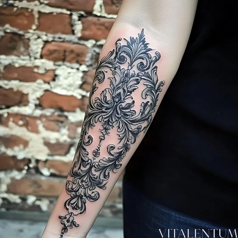 Detailed Blackwork Arm Tattoo AI Image