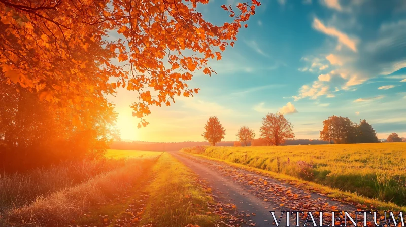 AI ART Autumn Road at Sunrise