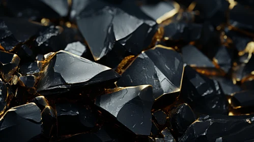 Abstract Gold and Black Crystal Rocks: A Monochromatic Exploration
