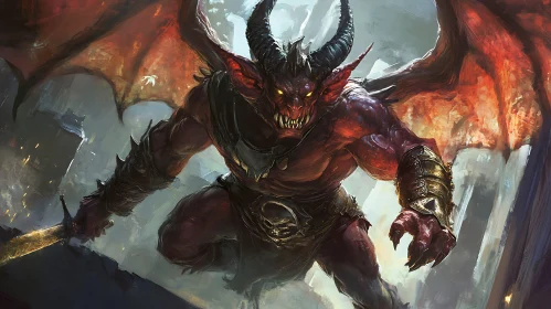 Red-Skinned Demon with Sword Illustration