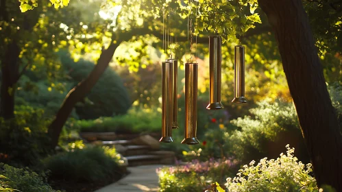 Wind Chimes in a Peaceful Garden