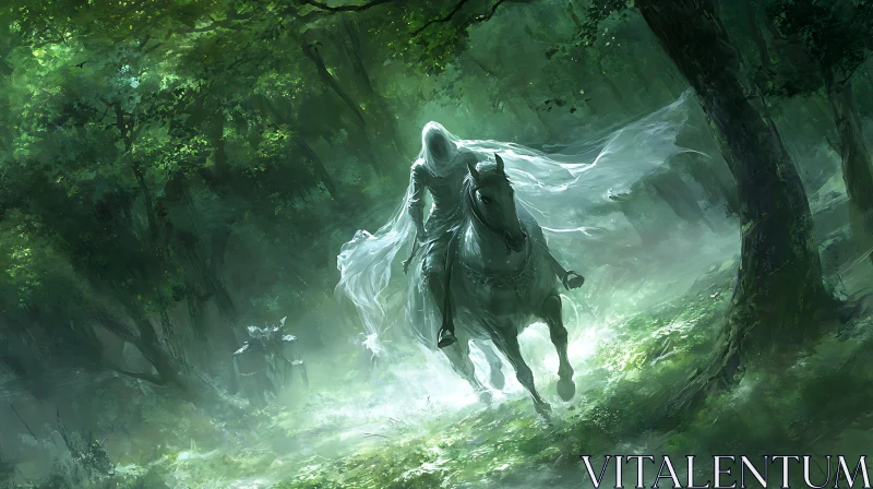 AI ART Ghostly Horseman in Enchanted Forest