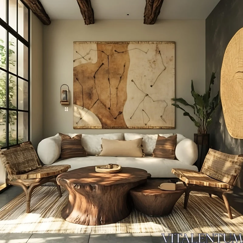 AI ART Cozy Interior with Wooden Accents