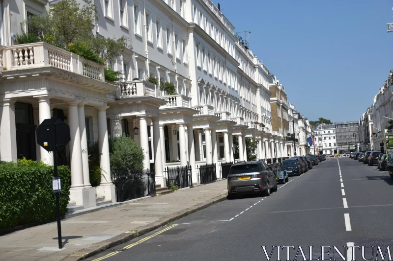 London Street Scene with White Townhouses Free Stock Photo