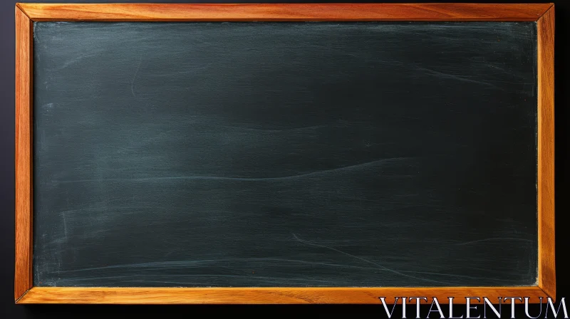 Blank School Chalkboard with Wooden Frame on Black Background AI Image