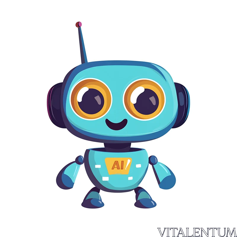 Cute Teal Robot with AI Symbol AI Image