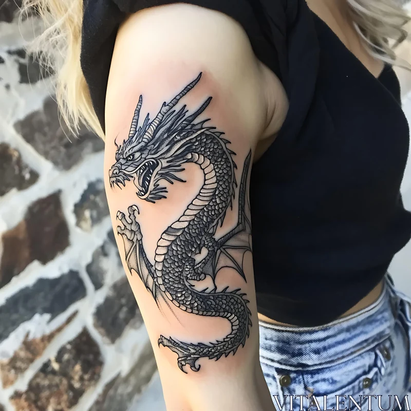 Intricate Dragon Tattoo in Black Ink AI Image