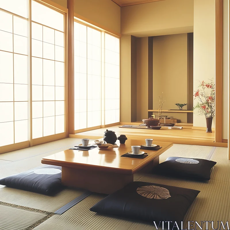 AI ART Zen Interior with Low Table and Cushions