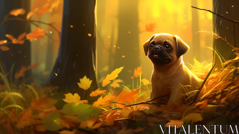 Charming Cartoon Dog in Autumn Forest AI Image