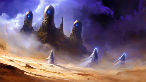 Surreal Desert with Cloaked Figures