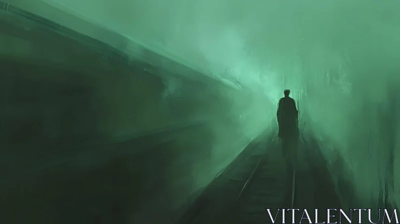 AI ART Green Tunnel with Solitary Figure