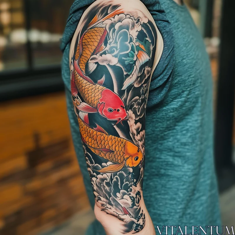 Detailed Koi Fish Tattoo on Arm AI Image