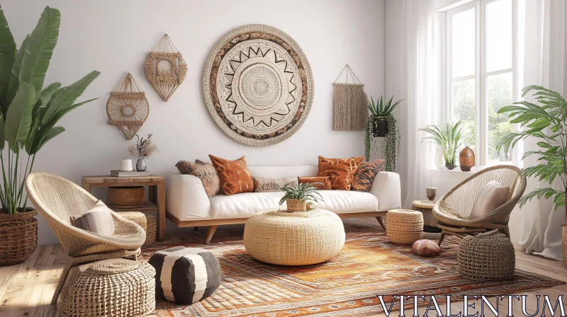 Indoor Plants and Woven Decor AI Image