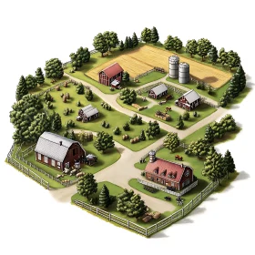 Picturesque Farm Scene with Barns and Fields