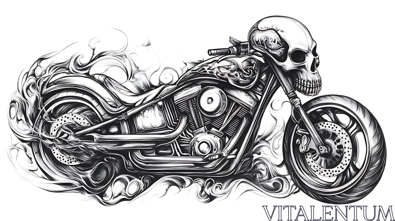 AI ART Monochrome Motorcycle Skull Rider Artwork