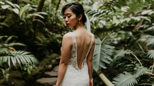 Ethereal Bride in a White Lace Wedding Dress | Lush Green Garden