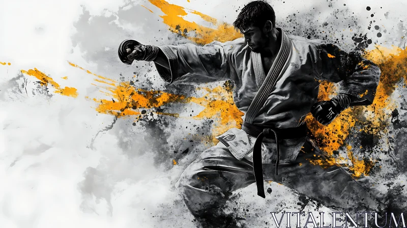 Monochrome Martial Artist Artwork AI Image