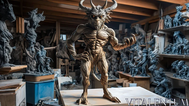 Horned Demon Sculpture Art AI Image