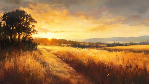 Sunset over Golden Field Art