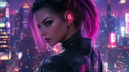 Futuristic Female in Cyberpunk City