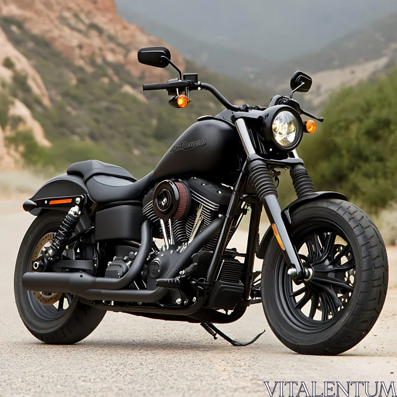 Matte Black Motorcycle Outdoor Shot AI Image