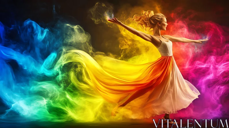 Ethereal Woman with Rainbow Smoke Art AI Image