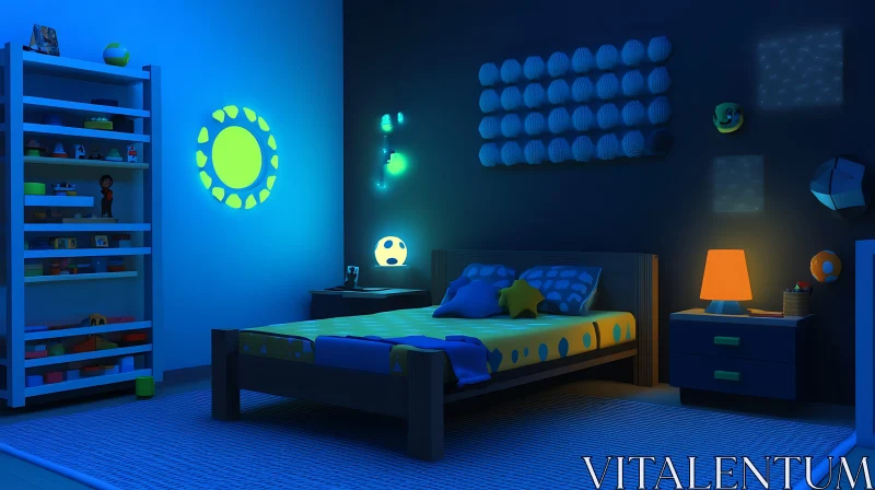 Dreamy Blue Bedroom Interior AI Image