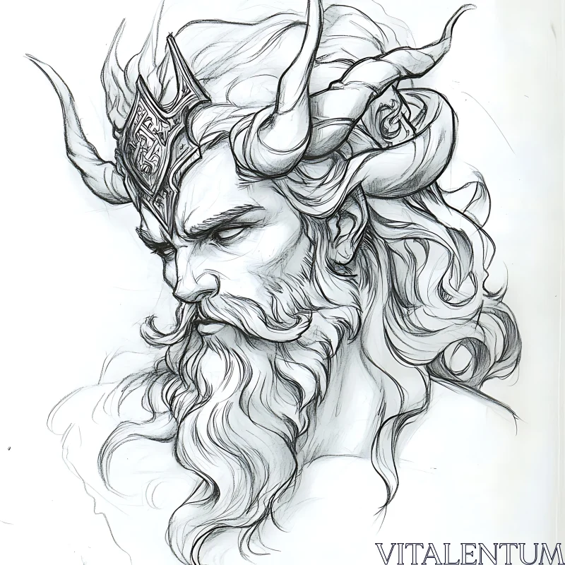 AI ART Monochrome Horned Man Drawing