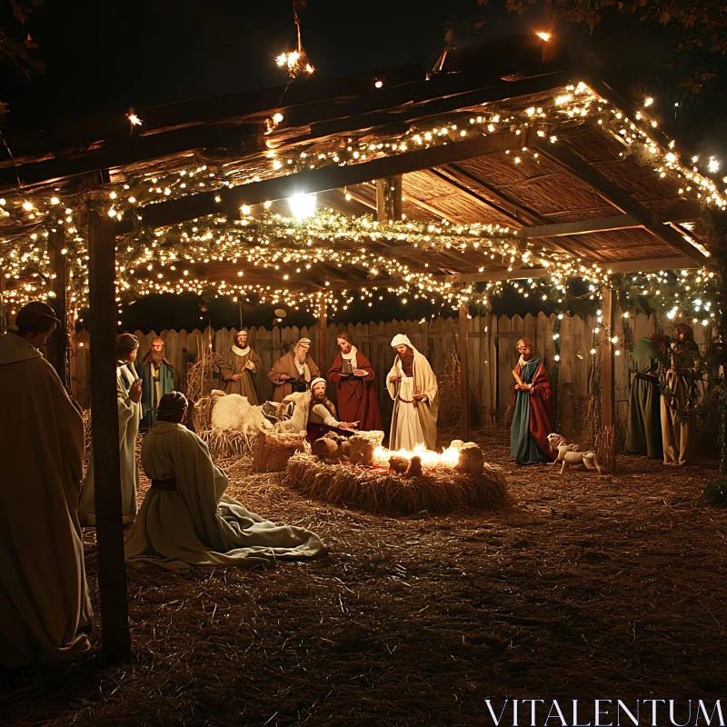 Illuminated Nativity Manger Scene AI Image