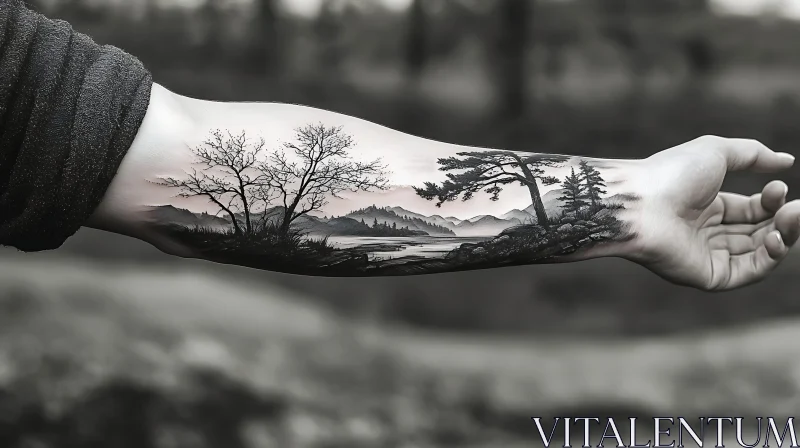 Nature Scene Tattoo on Forearm AI Image