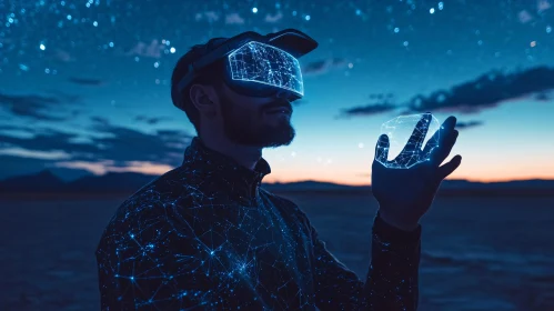 Man in VR Headset with Digital Cube