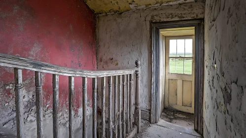 Old House Interior with Weathered Staircase