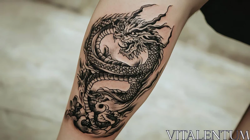 Artistic Dragon Tattoo Design on Leg AI Image