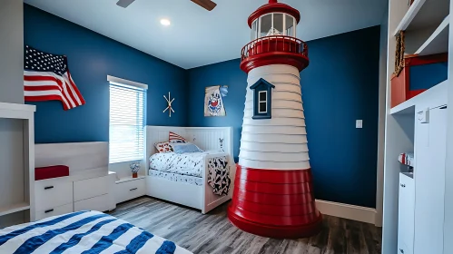 Coastal Bedroom with Lighthouse Theme